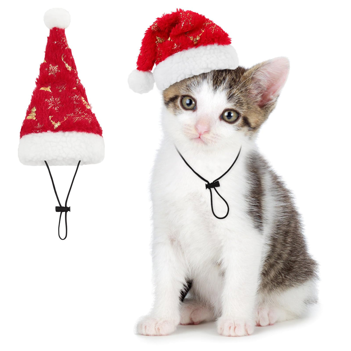 Queenmore Plush Christmas Santa Hat for Cats & Small Dogs