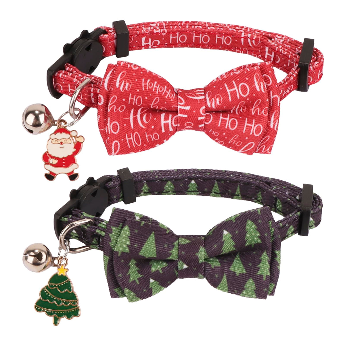 PTDECOR Christmas Bow Tie Bell Cat Collar (2-Pack)